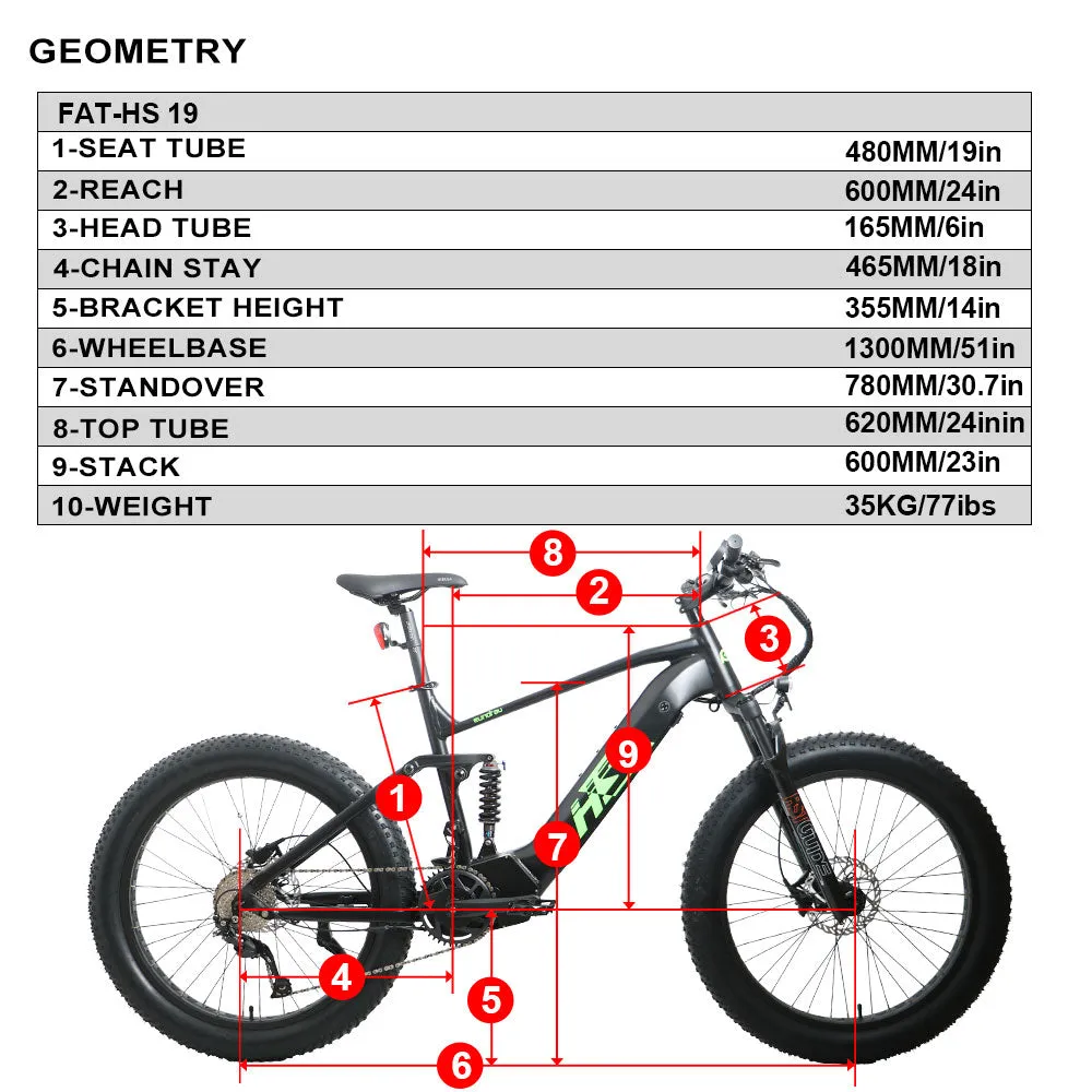 EUNORAU FAT-HS 48V/14Ah 1000W Fat Tire Electric Mountain Bike