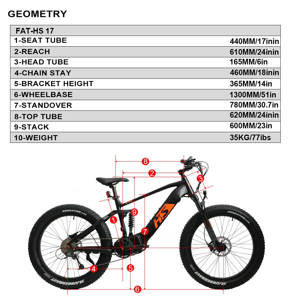 EUNORAU FAT-HS 48V/14Ah 1000W Fat Tire Electric Mountain Bike