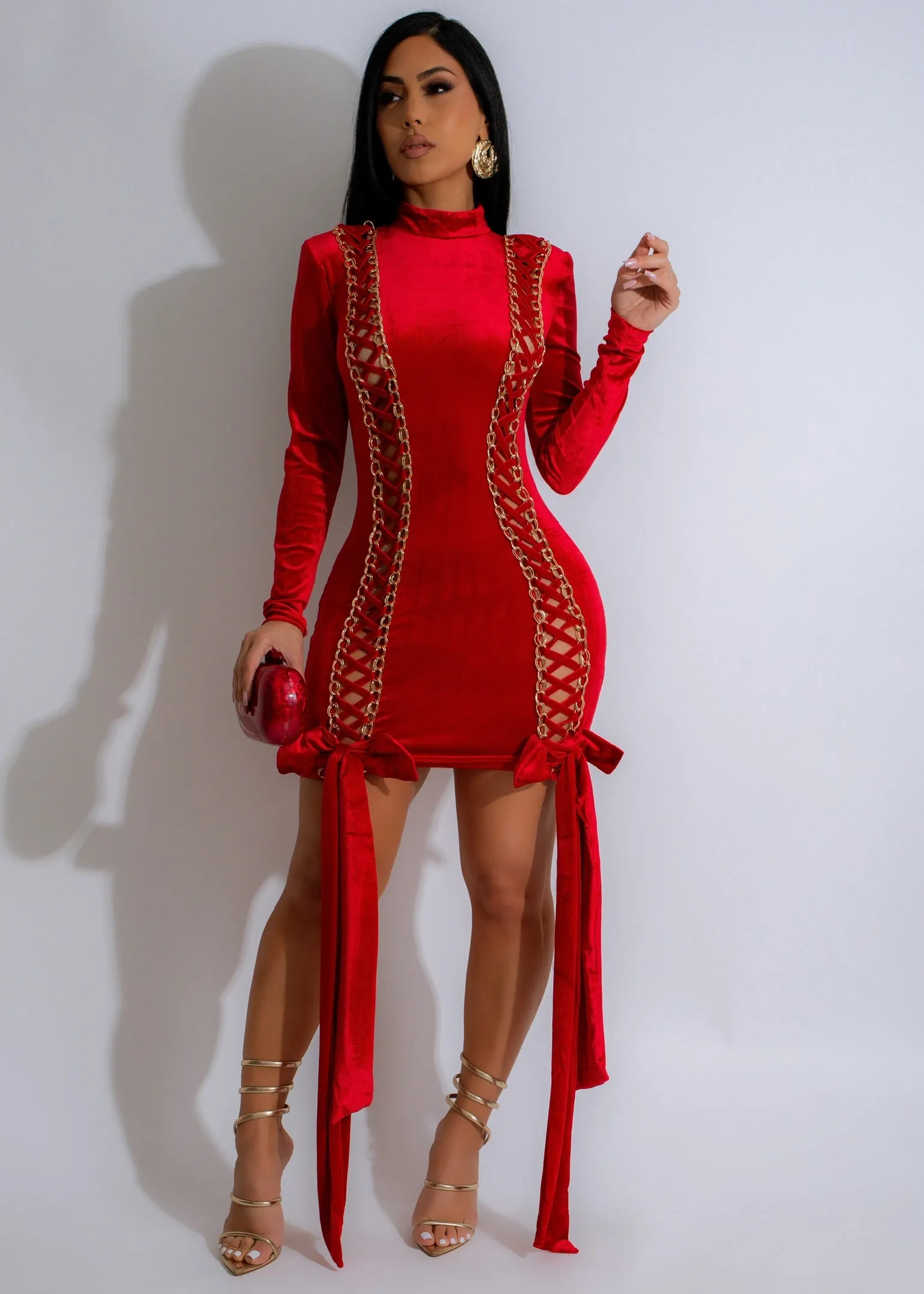 Fierce Embrace Velvet Mini Dress Red