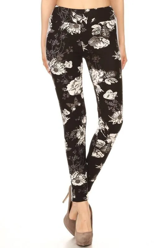 Floral Racing Stripe Yoga Style Leggings