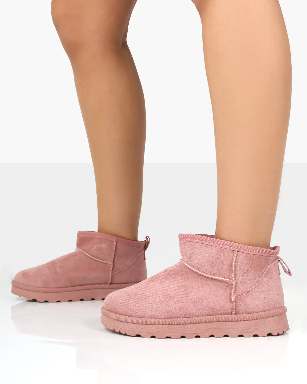 Flurry Pink Faux Suede Ultra Mini Ankle Boots