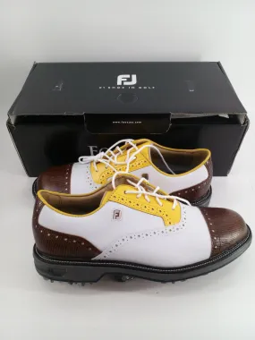 Footjoy Myjoys Premiere Series Tarlow Golf Shoes White Brown Yellow 7 M Custom