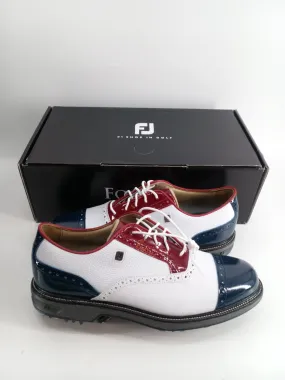 Footjoy Myjoys Premiere Series Tarlow Golf Shoes White Red Blue Patent 8 Medium