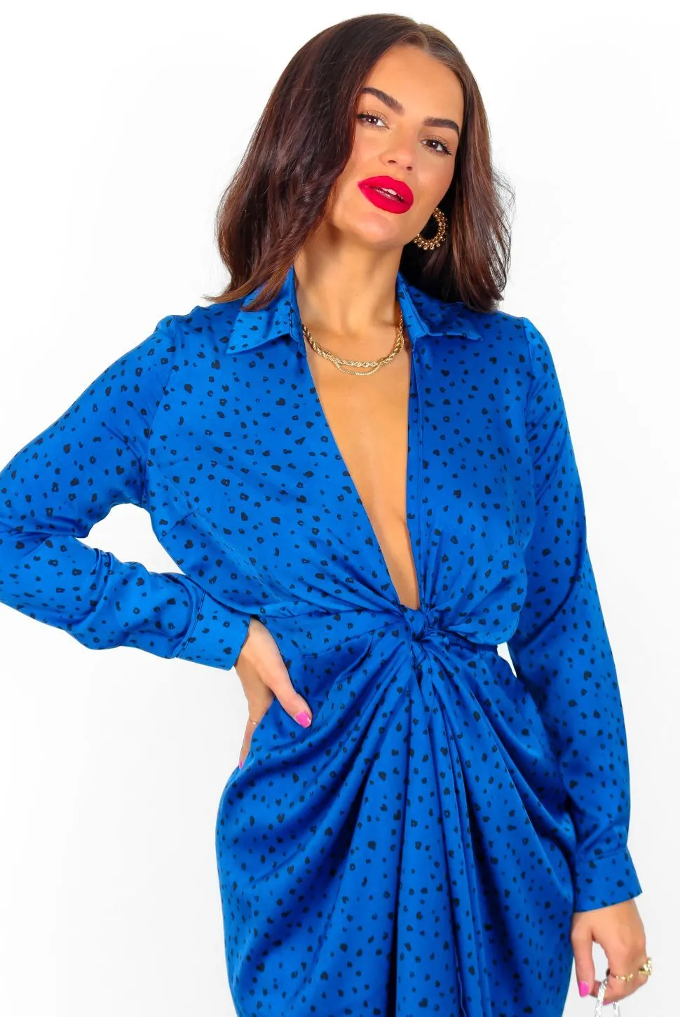 Forget The Rules - Cobalt Black Animal Print Satin Midi Dress