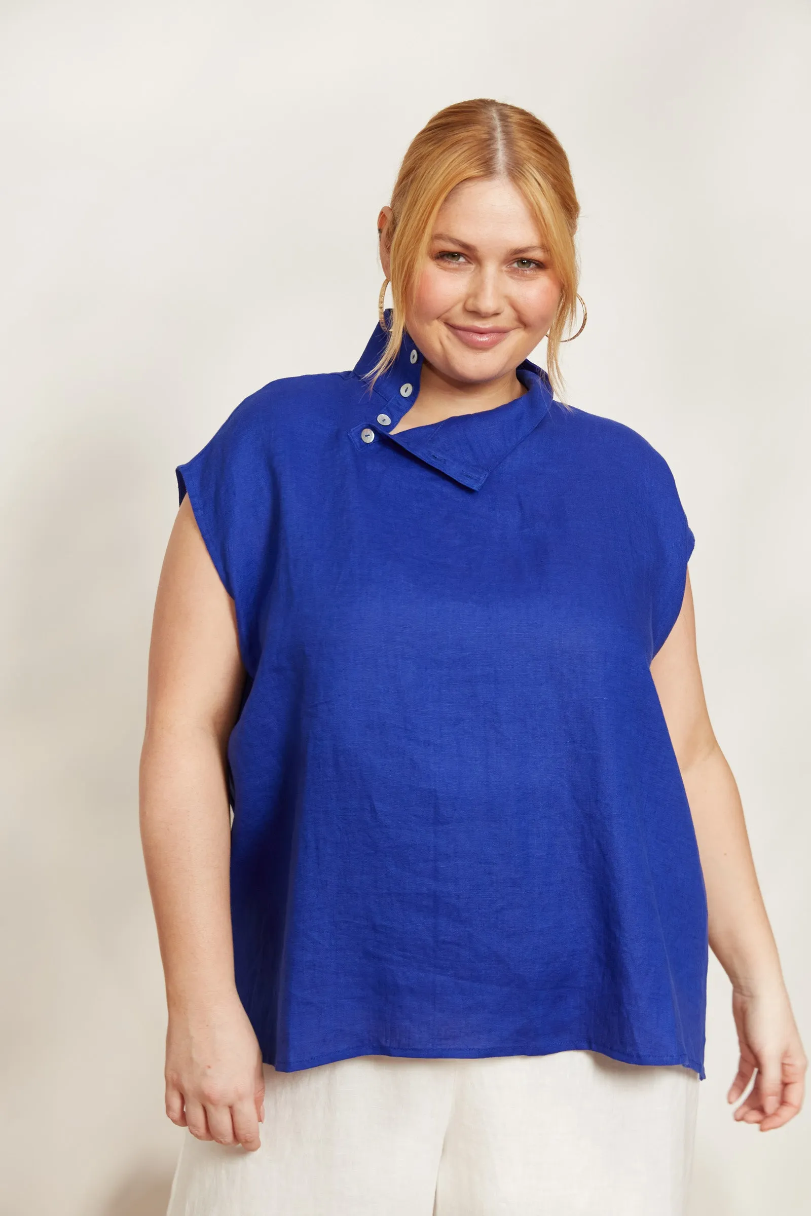 Halcyon Button Top - Cobalt