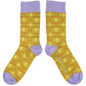 Ladies Stripy Ginger Bee Organic Cotton Ankle Socks