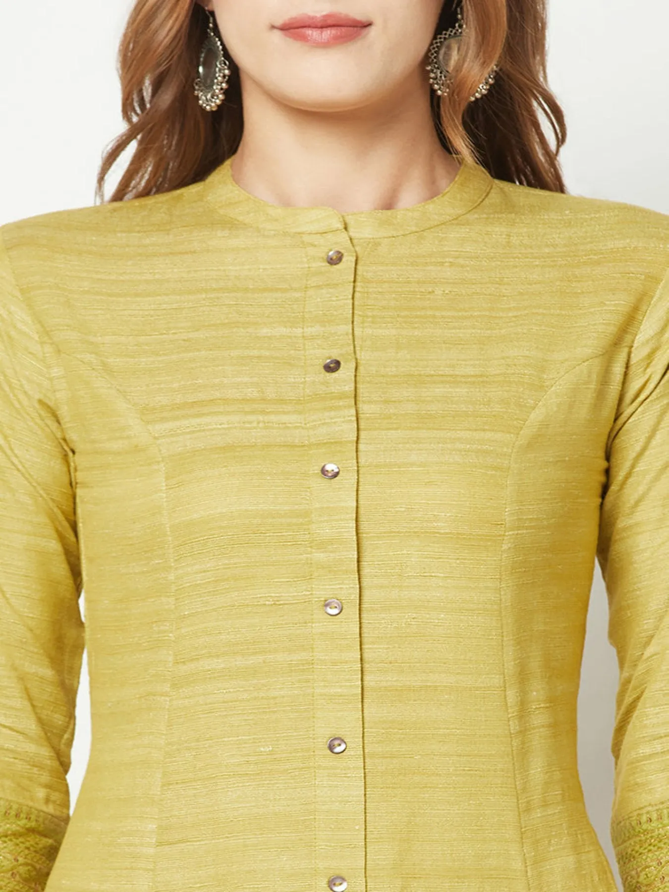 Lime Green Khaadi Embroidered Kurta