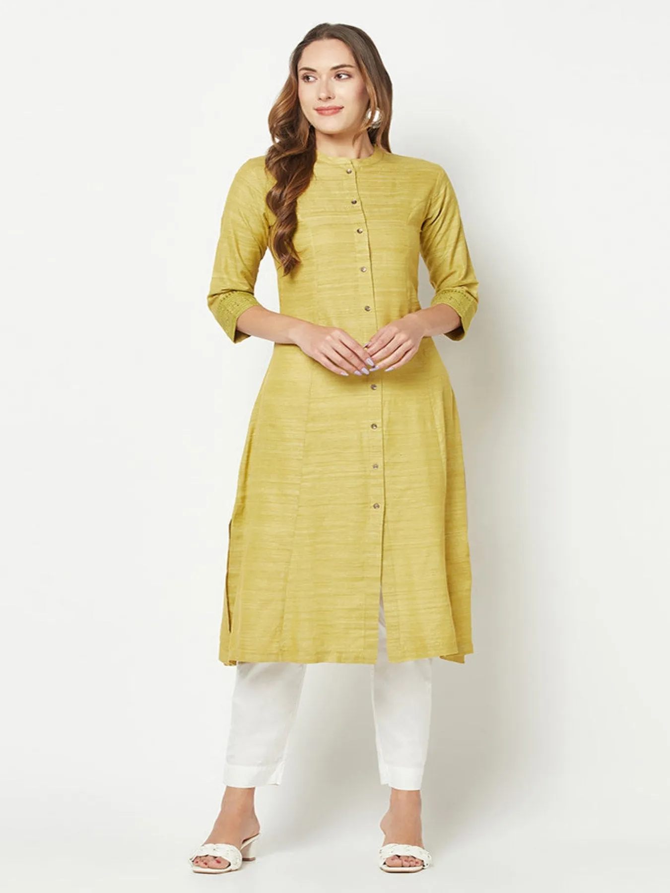 Lime Green Khaadi Embroidered Kurta