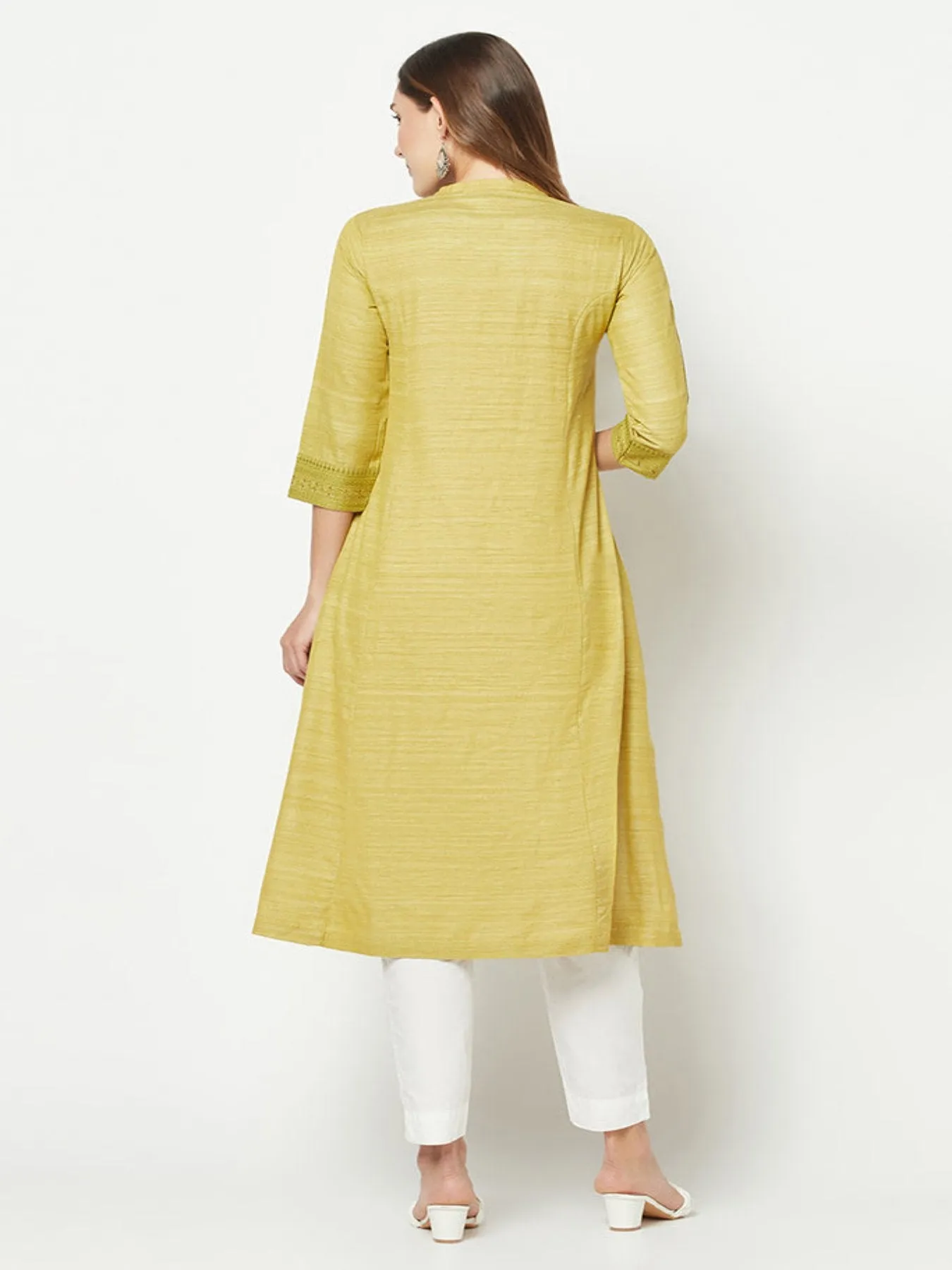 Lime Green Khaadi Embroidered Kurta