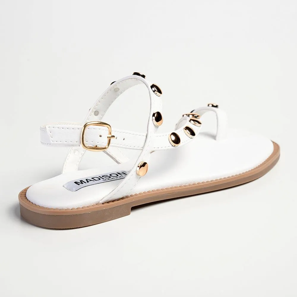 Madison Jay Studded Flat Sandal - White