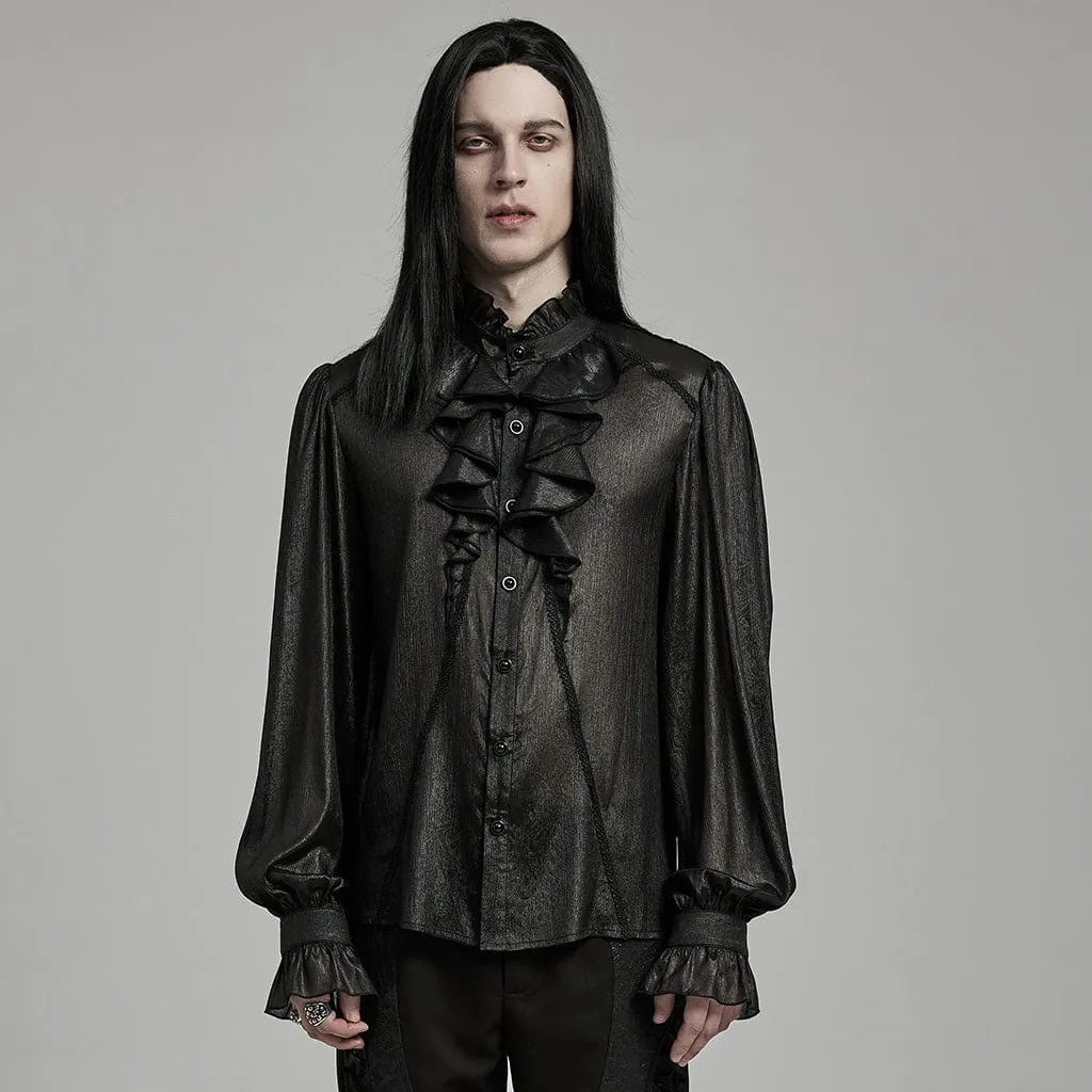 Men's Gothic Stand Collar Puff Sleeved Ruffled Shirt