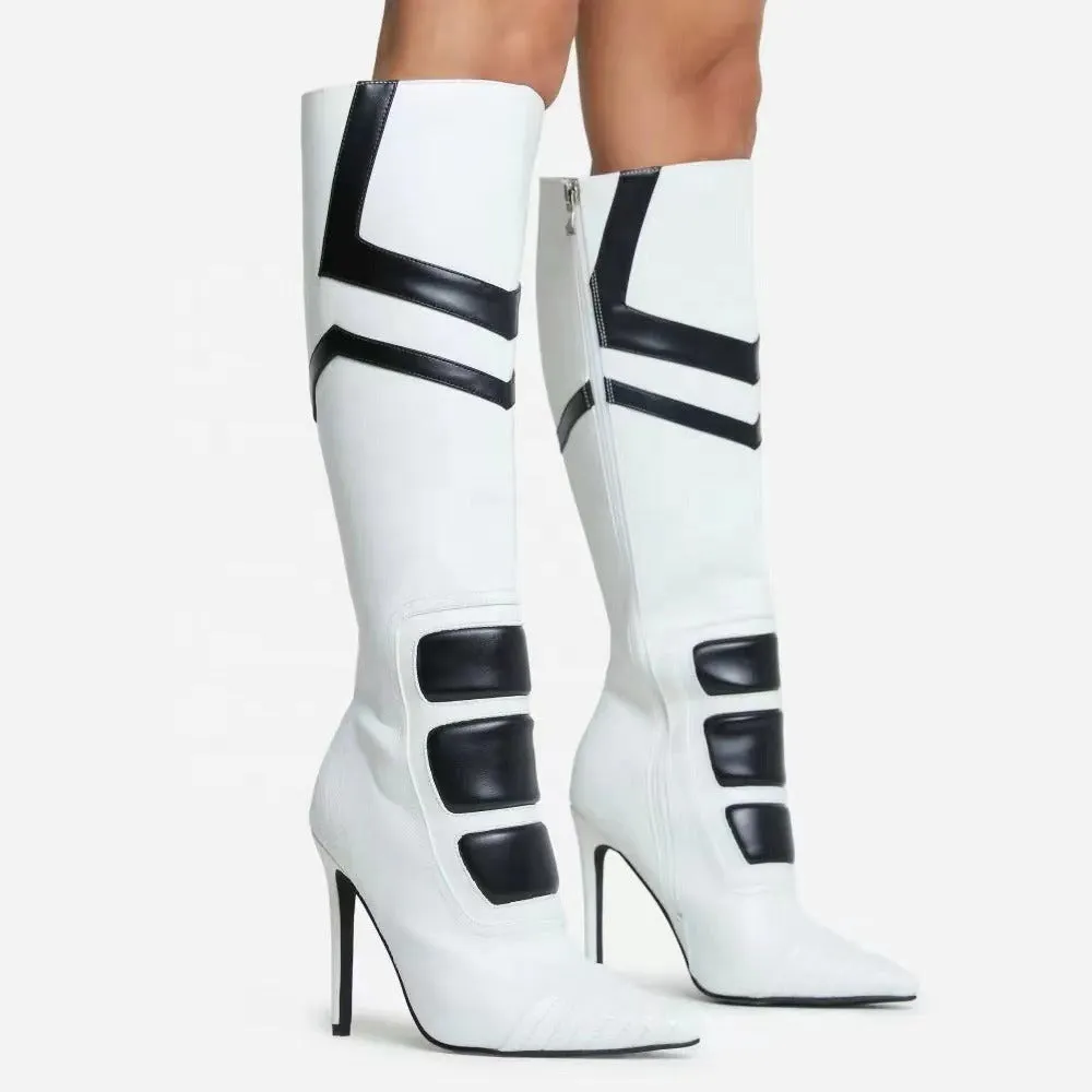 Patchwork Pointed Toe Knee-High Boots