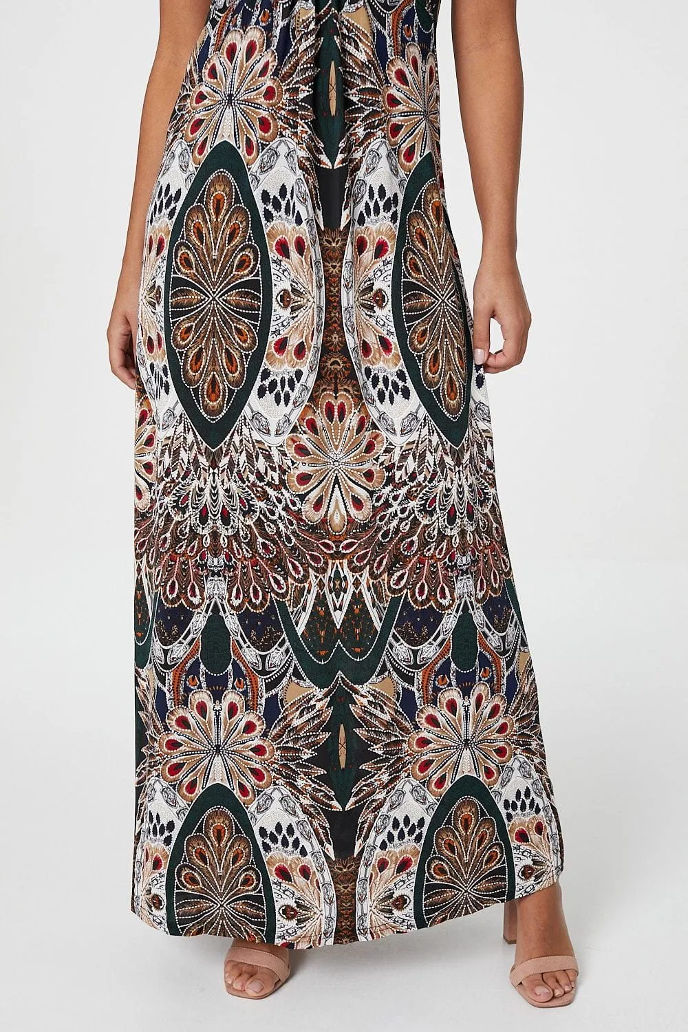 Peacock Print Sleeveless Maxi Dress