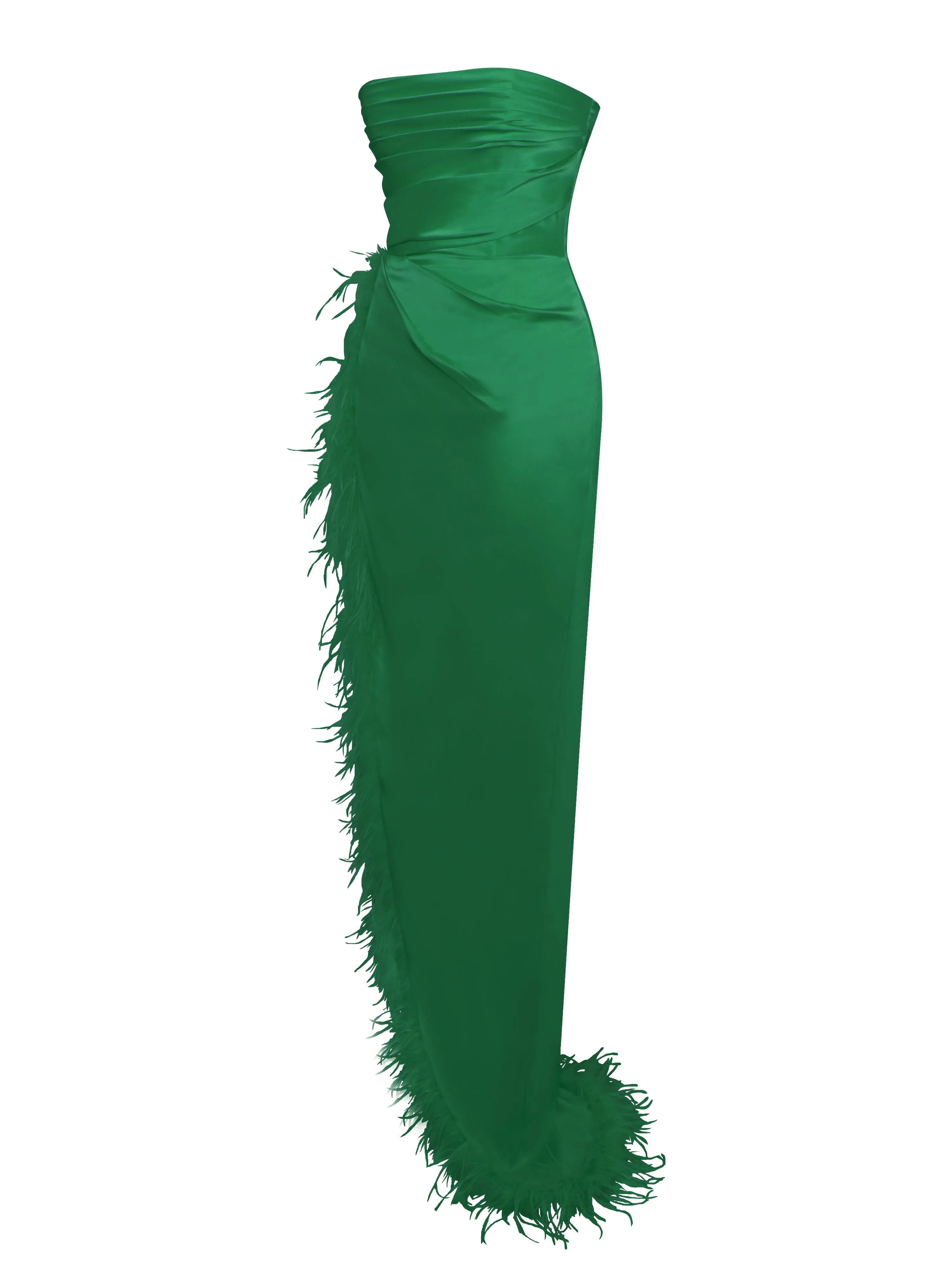 Perrin Emerald Green Feather Dress High Slit Gown