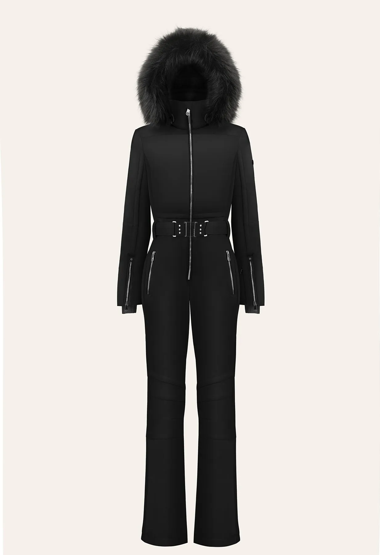 Poivre Blanc Ski Suit in Black with Faux Fur W24-0831