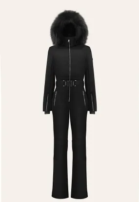 Poivre Blanc Ski Suit in Black with Faux Fur W24-0831