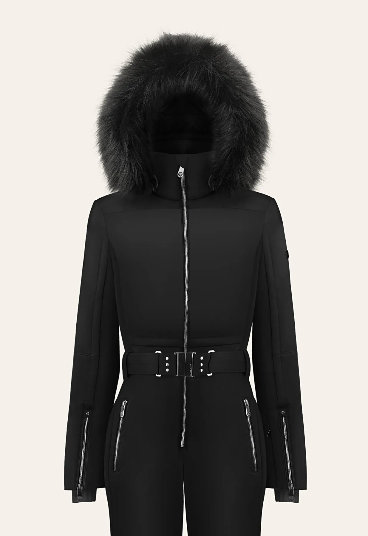 Poivre Blanc Ski Suit in Black with Faux Fur W24-0831