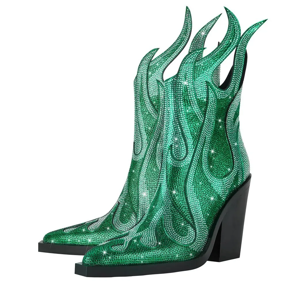 Pre Order:  Raging Flames Rhinestones Ankle Boots