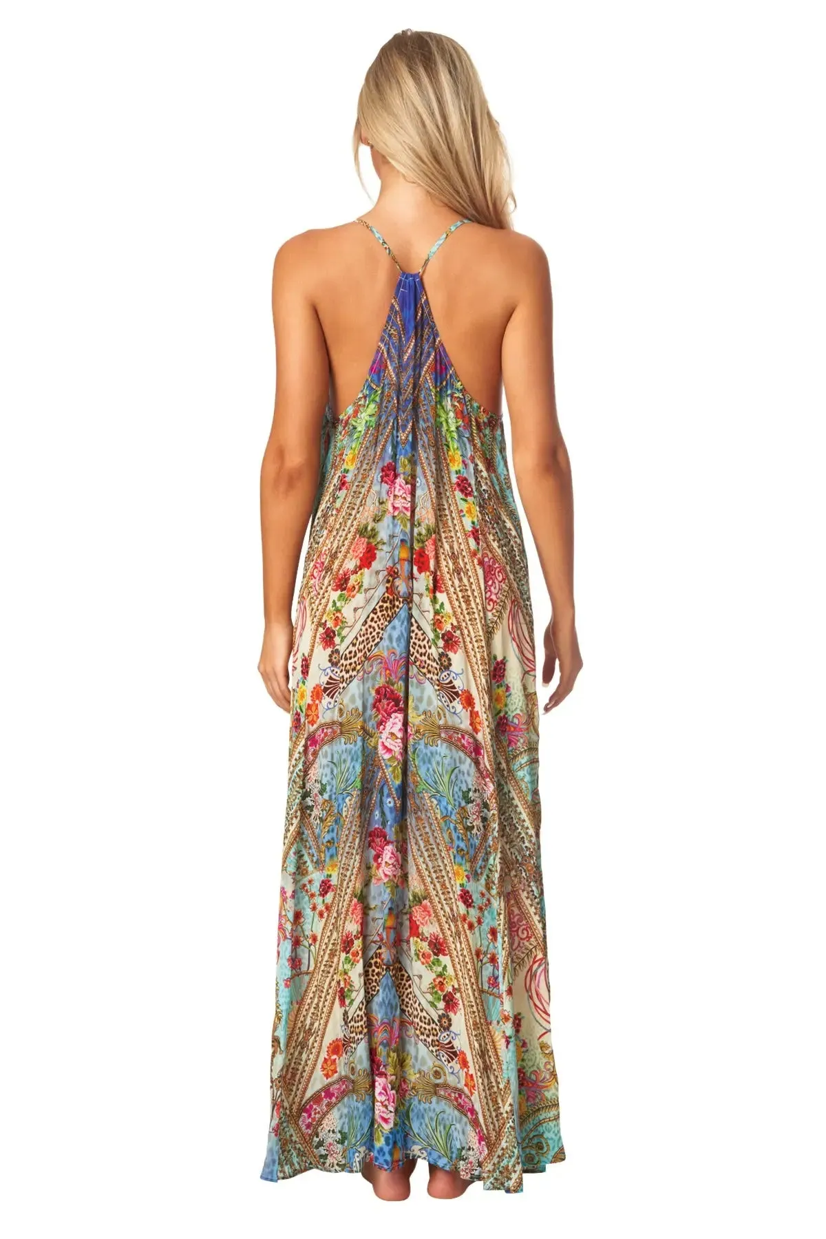 Queens Garden Bohemian T-back Maxi Dress with Front Pockets