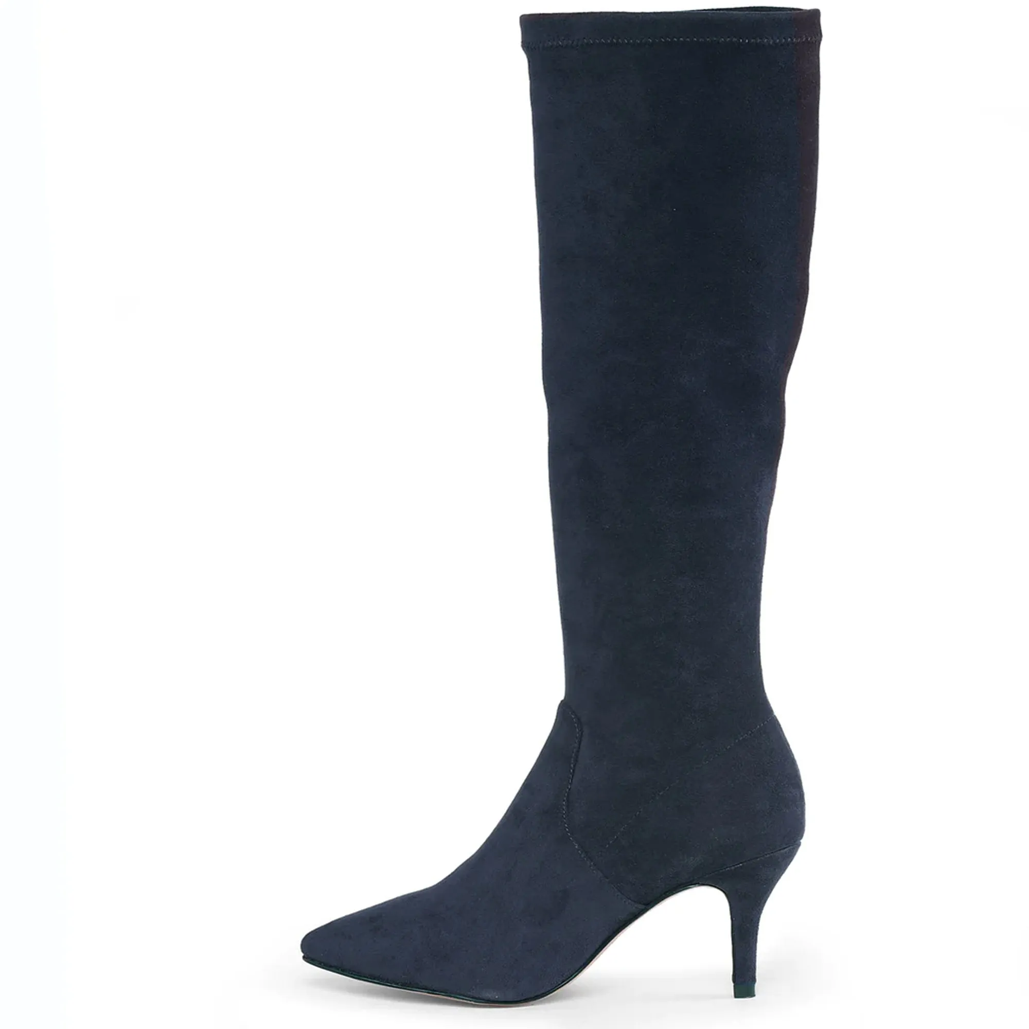 Saint Jemima Navy Stretch Suede Kitten Heel Long Boots