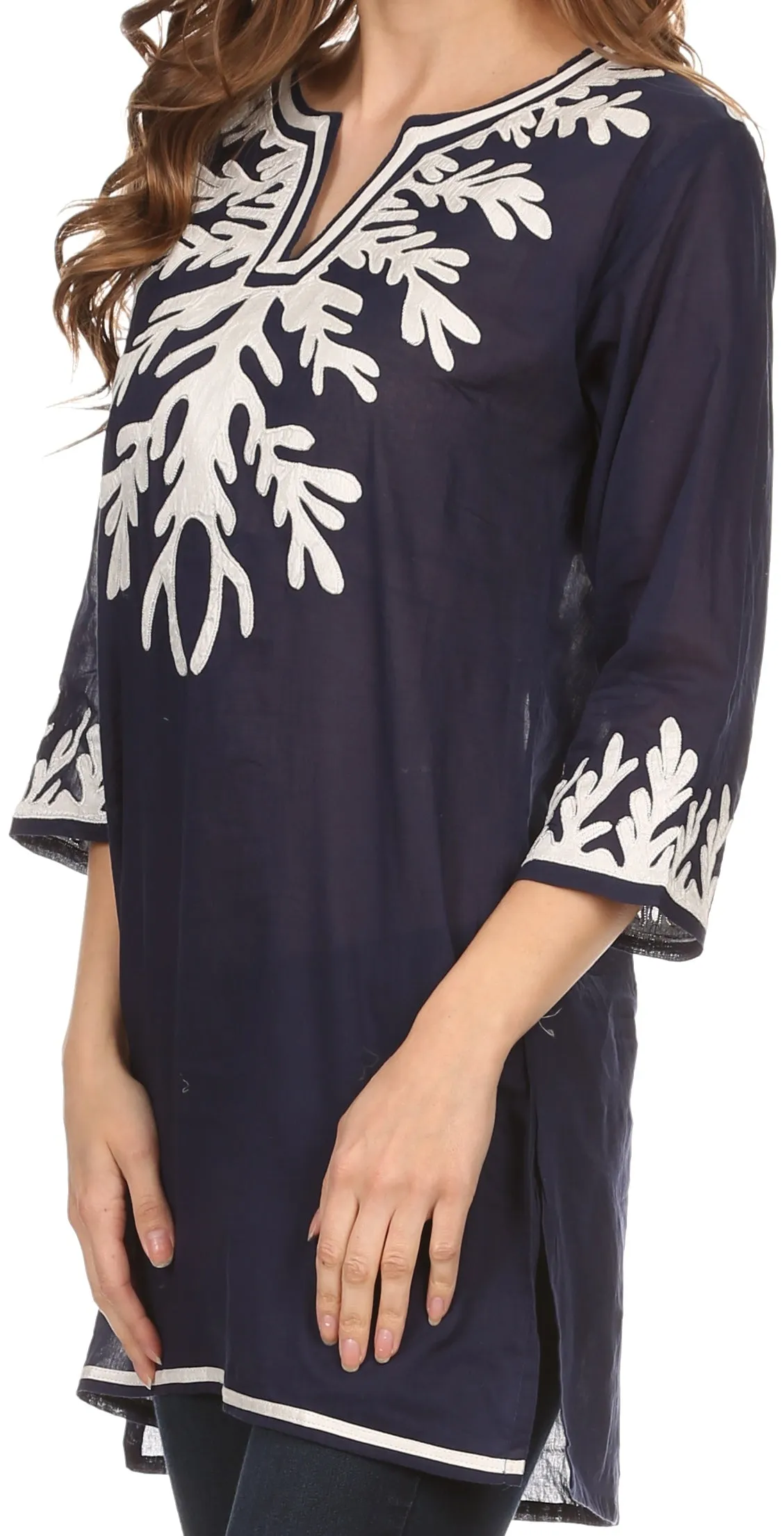 Sakkas Gyan Tunic Blouse Shirt With Long Sleeves And Emrboidery Details