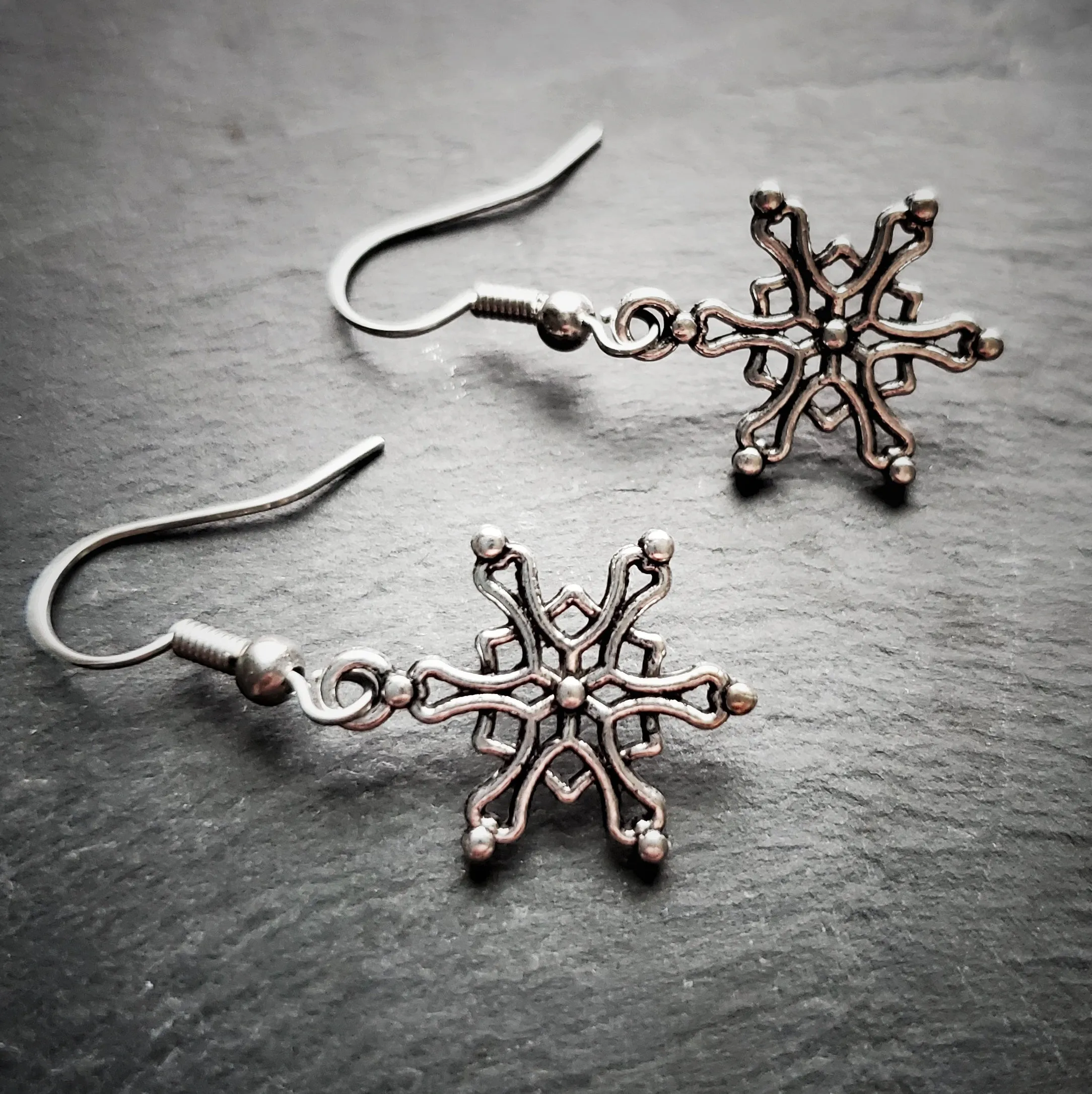 Silver Snowflake Earrings Winter Jewelry Christmas Gift Idea