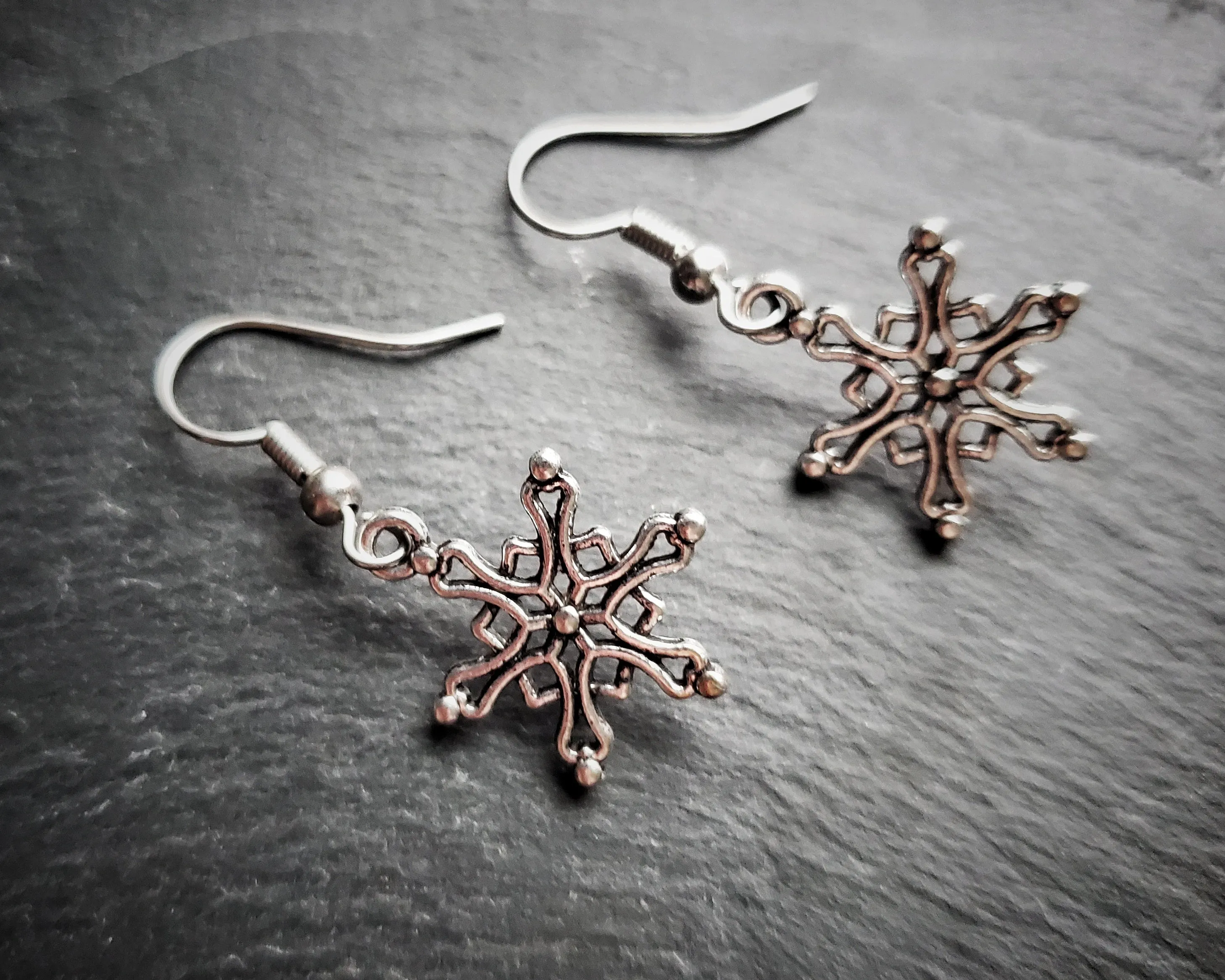 Silver Snowflake Earrings Winter Jewelry Christmas Gift Idea