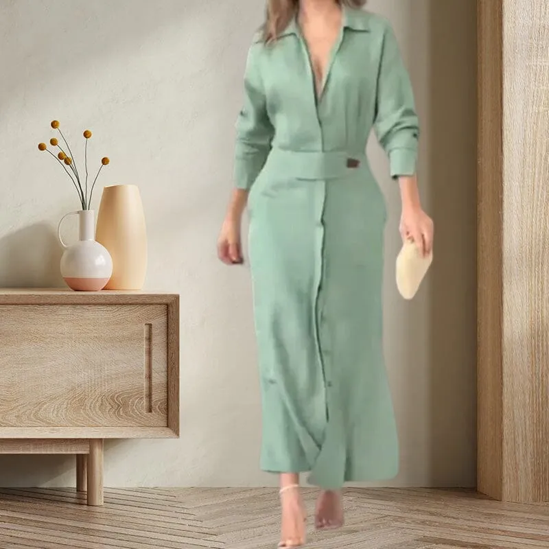 Solid Color Long Sleeve Lapel Dress