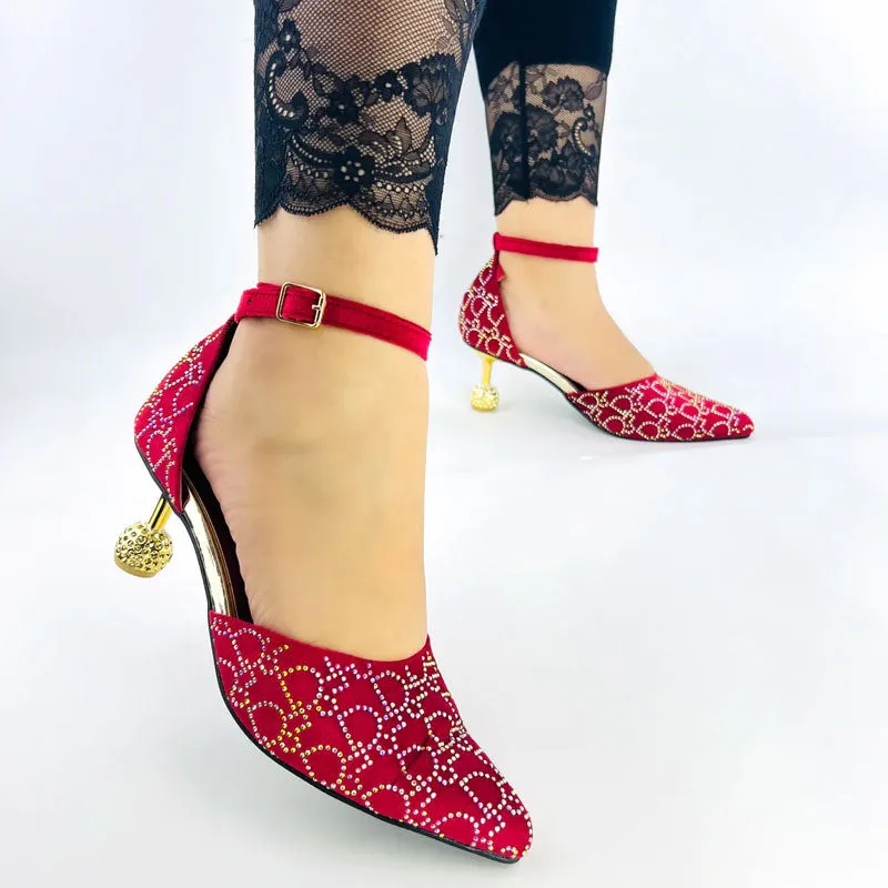 Spunkz Maroon Velvet Ankle Strap Wedding Heels