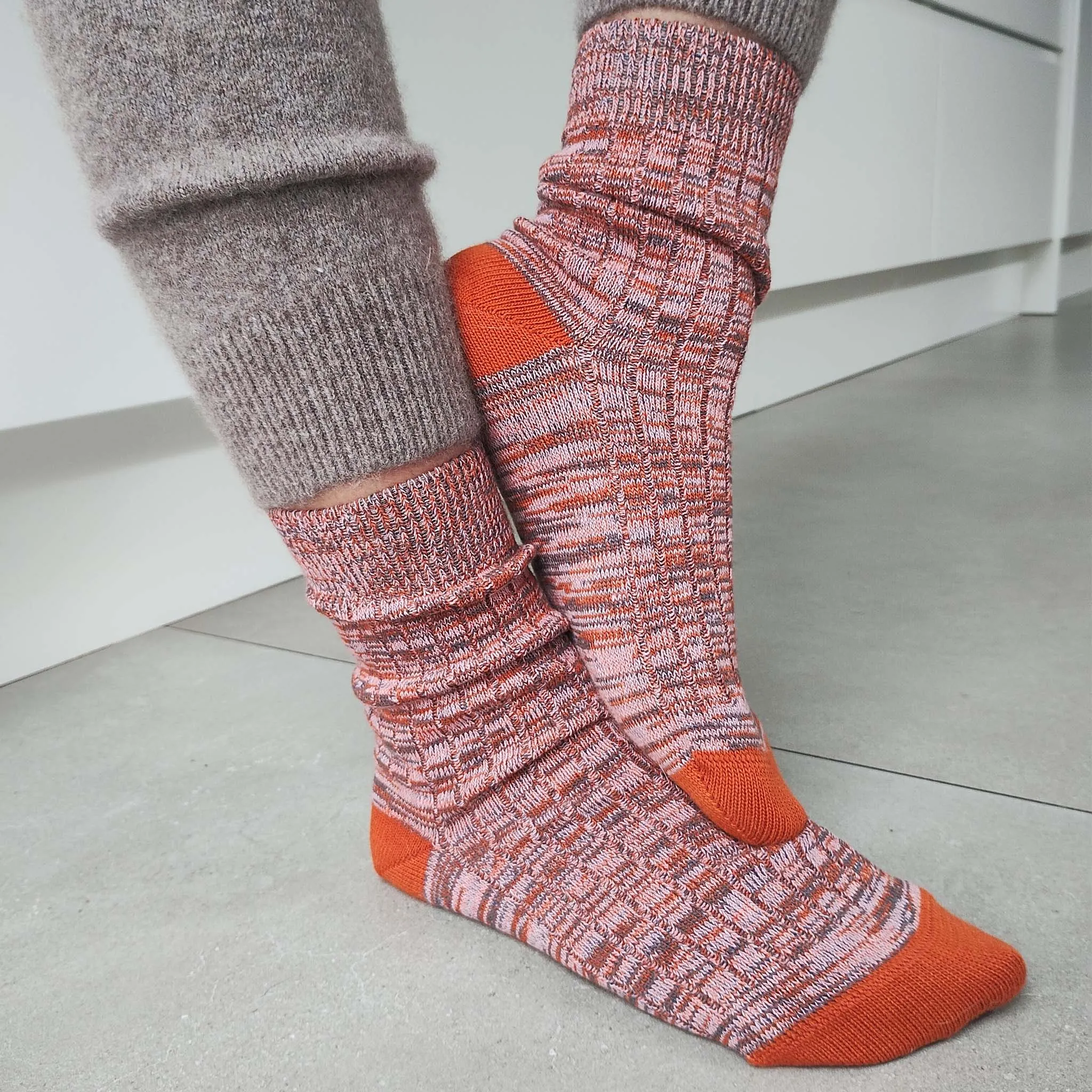 Unisex Organic Cotton Ribbed Ankle Socks - Red Marl