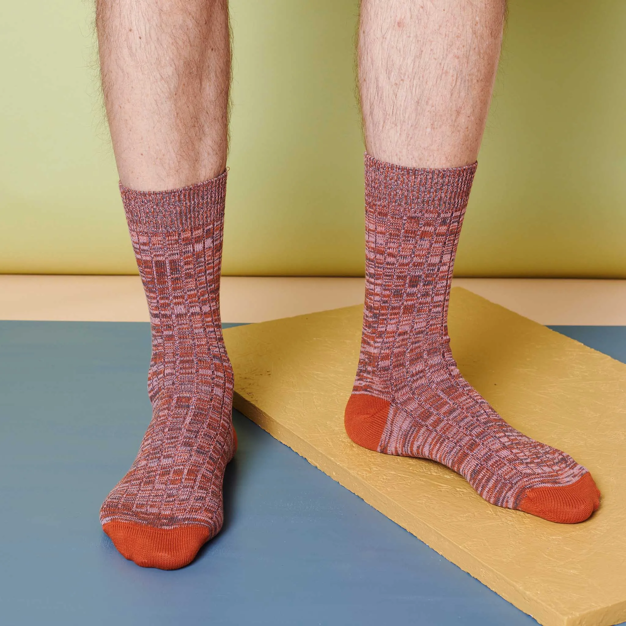 Unisex Organic Cotton Ribbed Ankle Socks - Red Marl