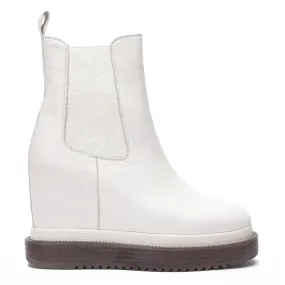 Veronica Off-White Leather Inner Wedge Heel Ankle Boots