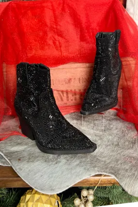 Very G MAZE Rhinestone Cowboy Bootie in Black