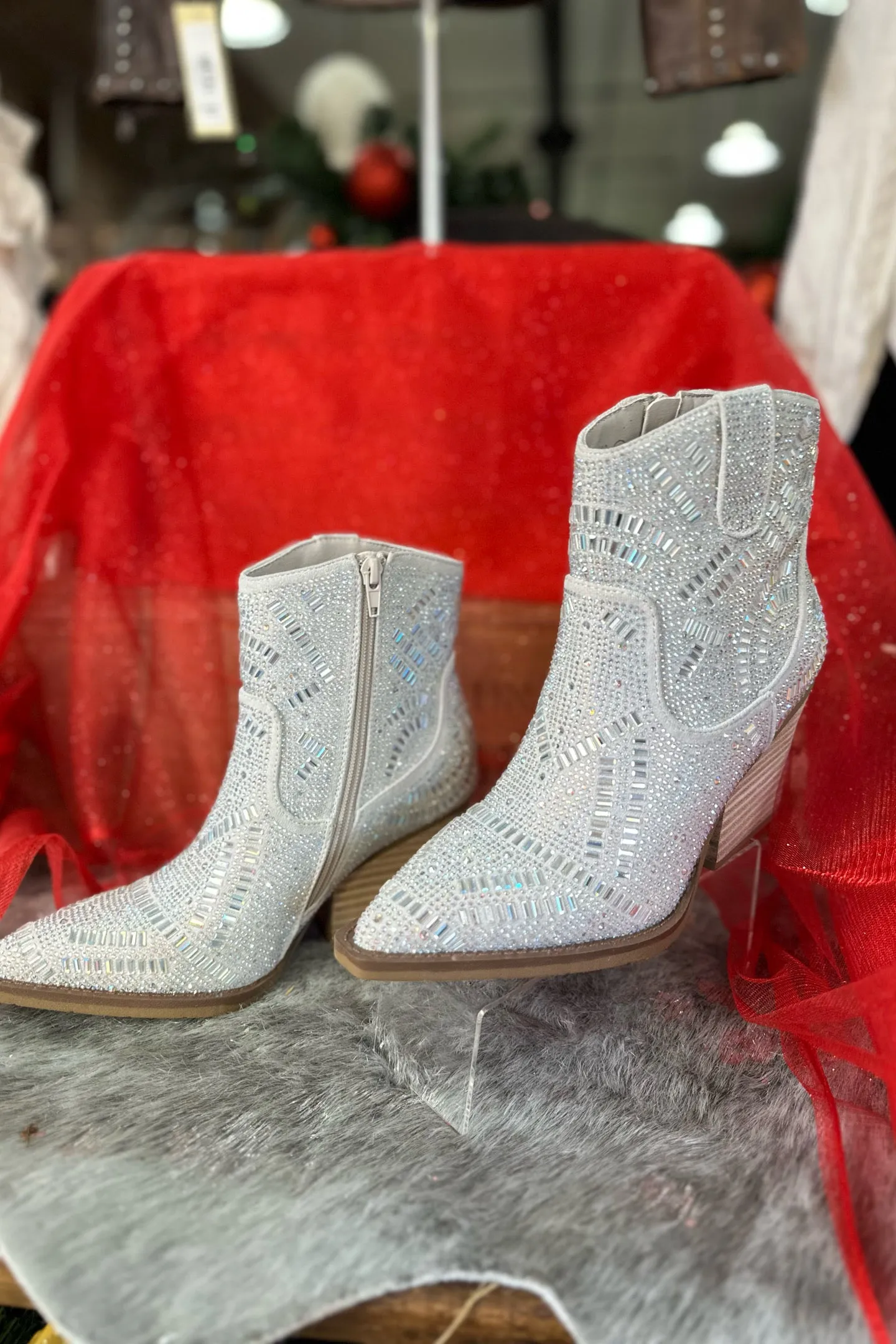 Very G MAZE Rhinestone Cowboy Bootie in Cream