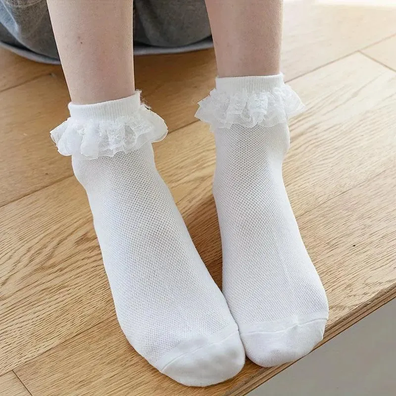 White Ruffle Socks Sweet Japanese Style