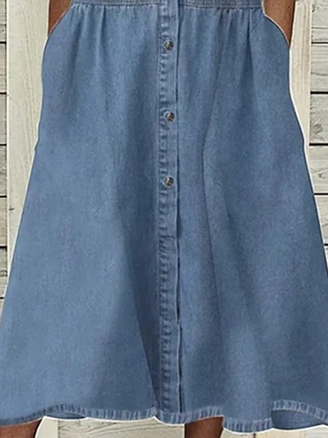 Women's Casual Dress Denim Shirt Dress Maxi long Dress Denim Basic Modern Outdoor Daily Vacation Shirt Collar Button Pocket Short Sleeve Summer Spring Fall 2023 Regular Fit Blue Pure Color S M L XL